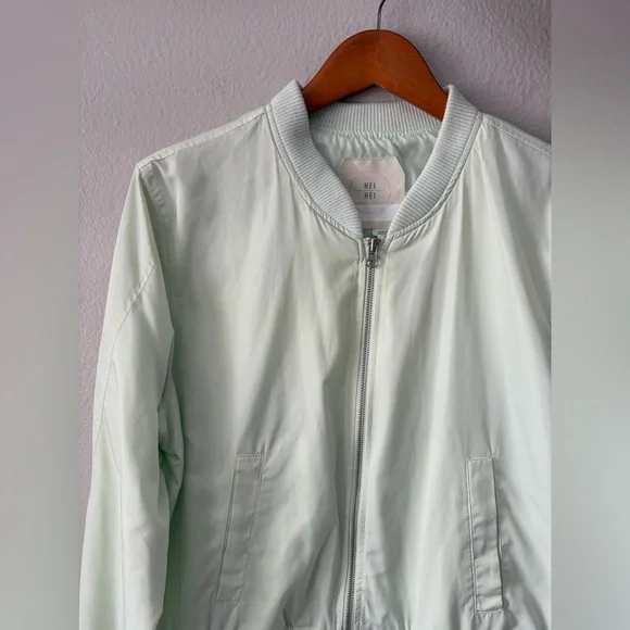 Anthropologie Hei Hei Lightweight Bomber Jacket Mint Green Aloe Women’s Large - Picture 2 of 8